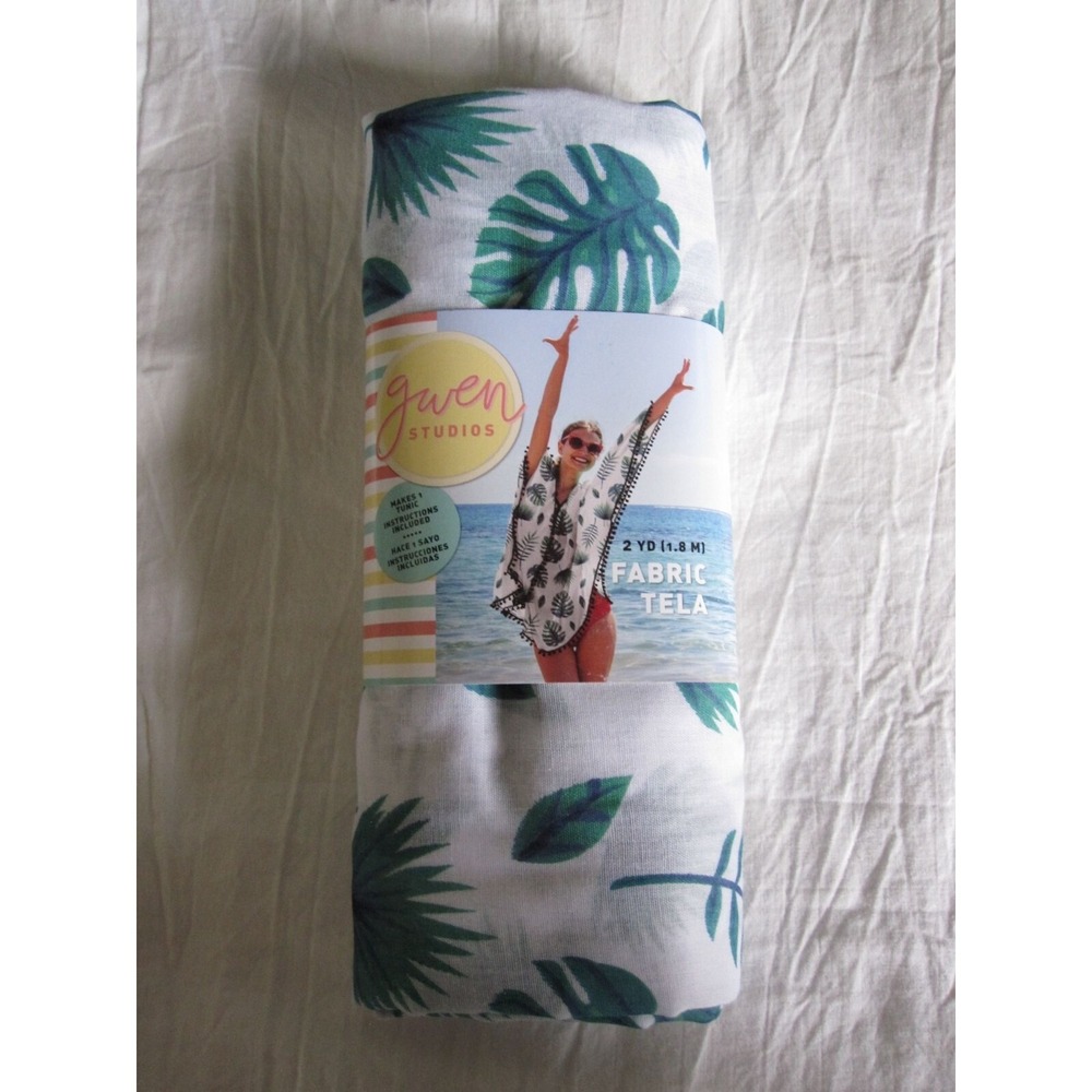 New Precut 2 Yards Green/White Tropical Leaves Fabric 58"x72" Polyester/Cotton